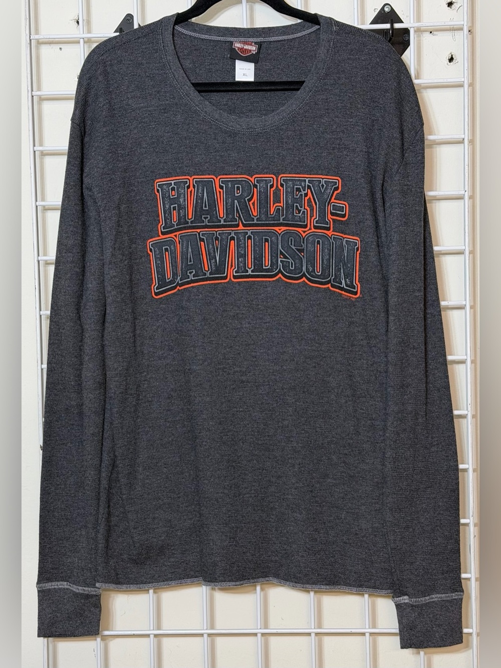Harley-Davidson Charcoal Gray Thermal Long Sleeve with Orange-Outlined Logo XL